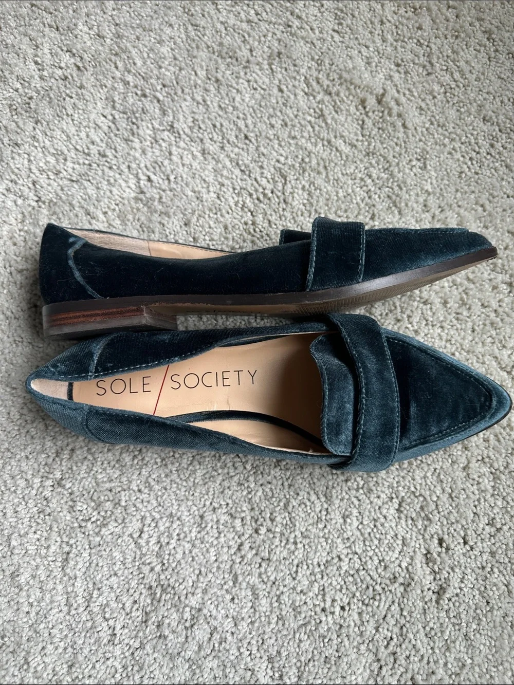 Sole Society Teal Velvet Pointed Loafers